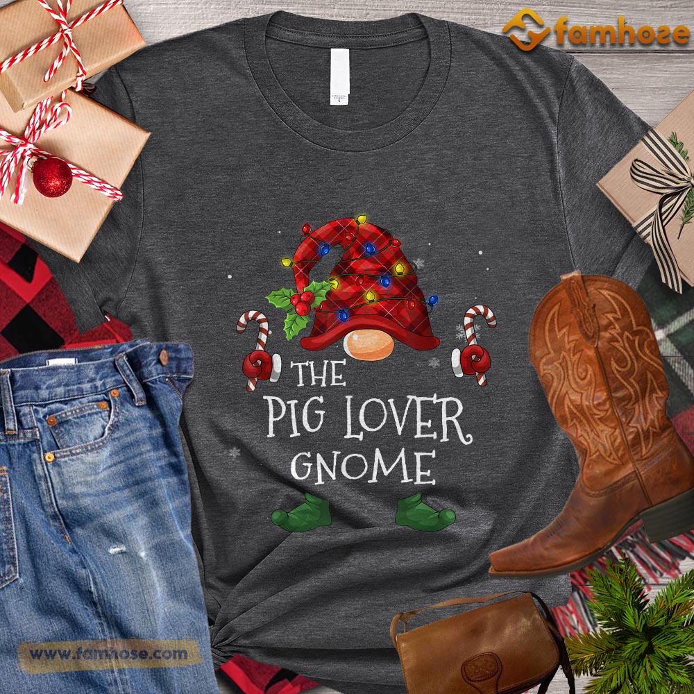 Cute Christmas Pig T-shirt, The Pig Lover Gnome Christmas Gift For Pig Lovers, Pig Farm, Pig Tees