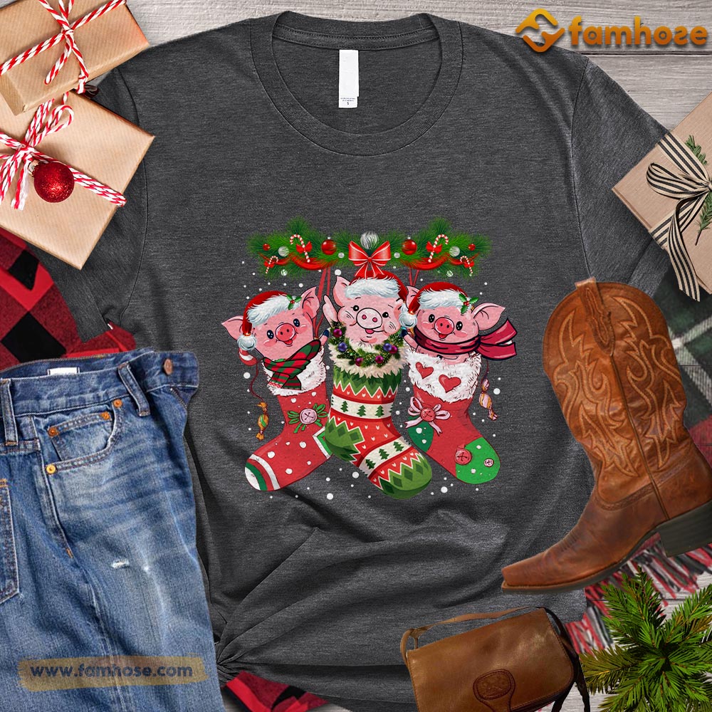 Cute Christmas Pig T-shirt, Pigs In Socks Christmas Gift For Pig Lovers, Pig Farm, Pig Tees