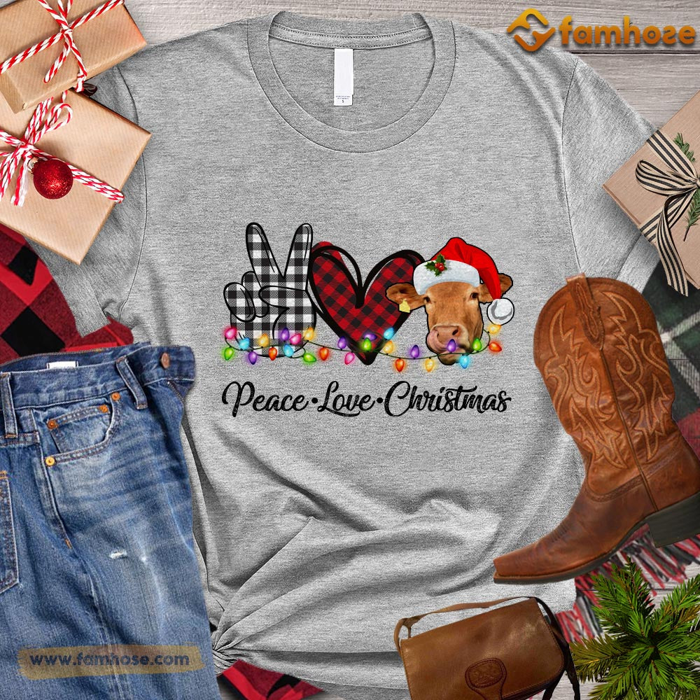 Cute Christmas Cow T-shirt, Peace Love Christmas Gift For Cow Lovers, Cow Farm, Cow Tees