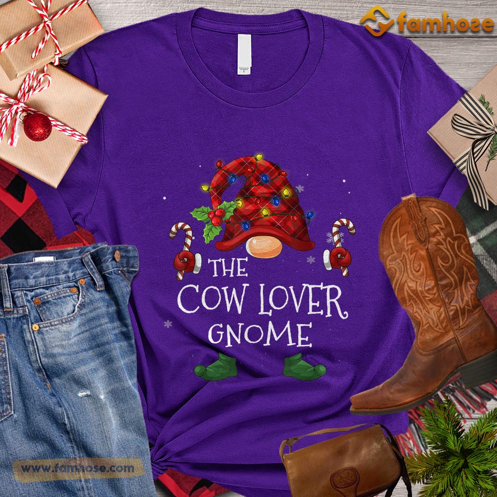 Cute Christmas Cow T-shirt, The Cow Lover Gnome Christmas Gift For Cow Lovers, Cow Farm, Cow Tees