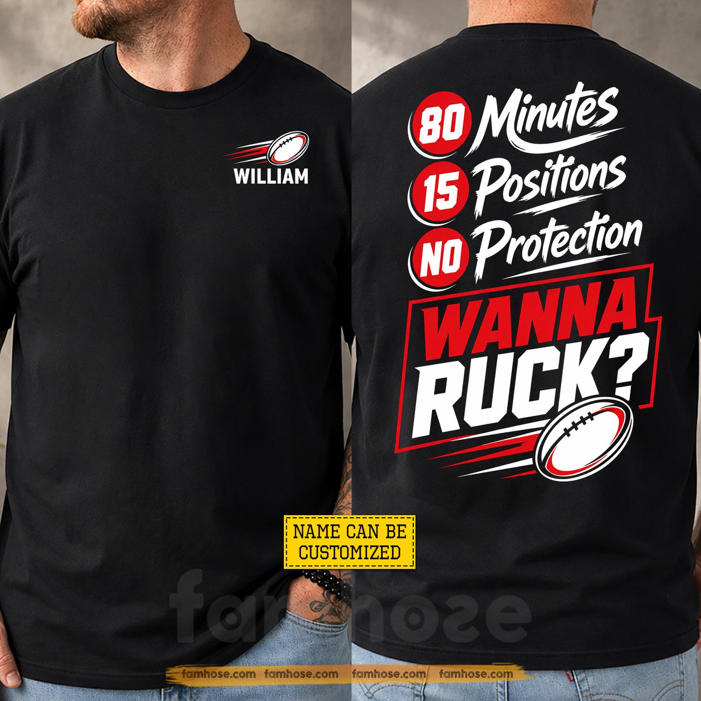 Personalized Rugby Two-sided T-shirt, 80 Minutes 15 Positions No Protection Sport Tees Gift For Rugby Lover