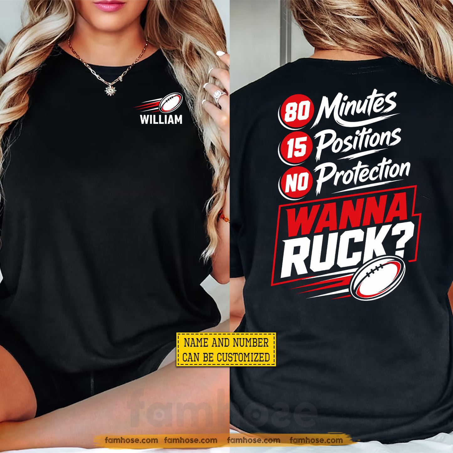 Personalized Rugby Two-sided T-shirt, 80 Minutes 15 Positions No Protection Sport Tees Gift For Rugby Lover