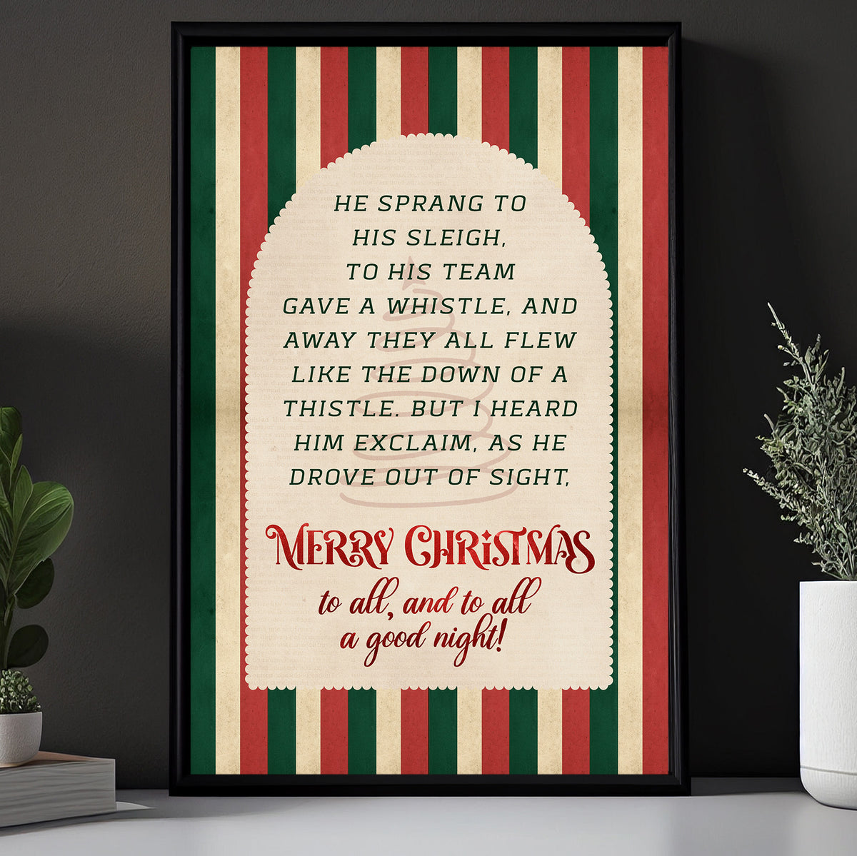 Merry Christmas Quote Canvas Painting, He Sprang To His Sleigh Wall Art Decor, Xmas Poster Gift