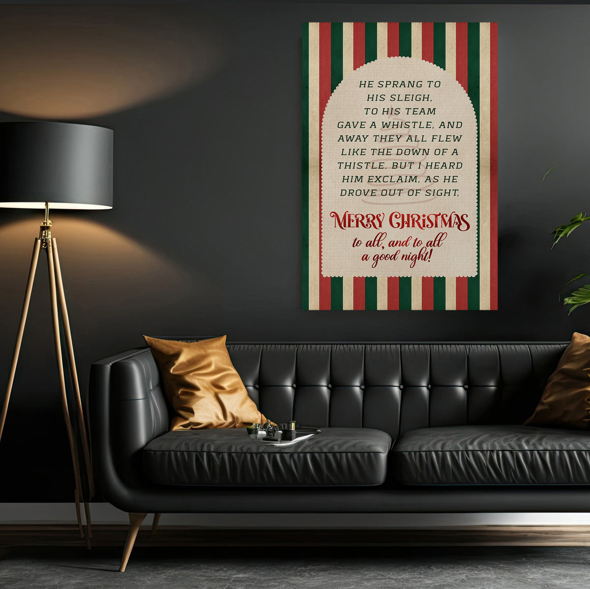 Merry Christmas Quote Canvas Painting, He Sprang To His Sleigh Wall Art Decor, Xmas Poster Gift