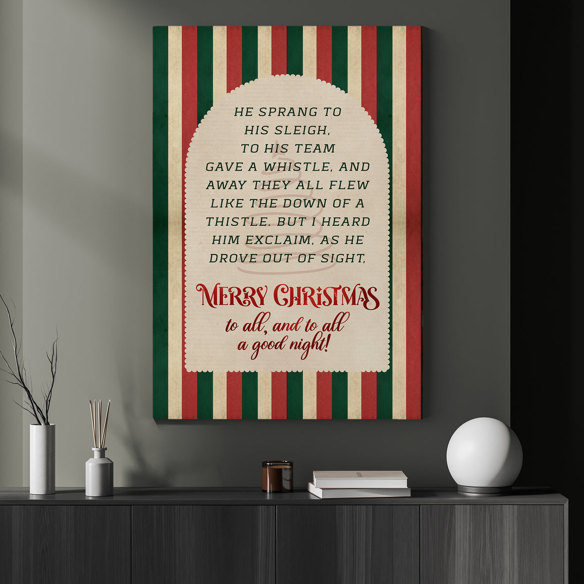 Merry Christmas Quote Canvas Painting, He Sprang To His Sleigh Wall Art Decor, Xmas Poster Gift