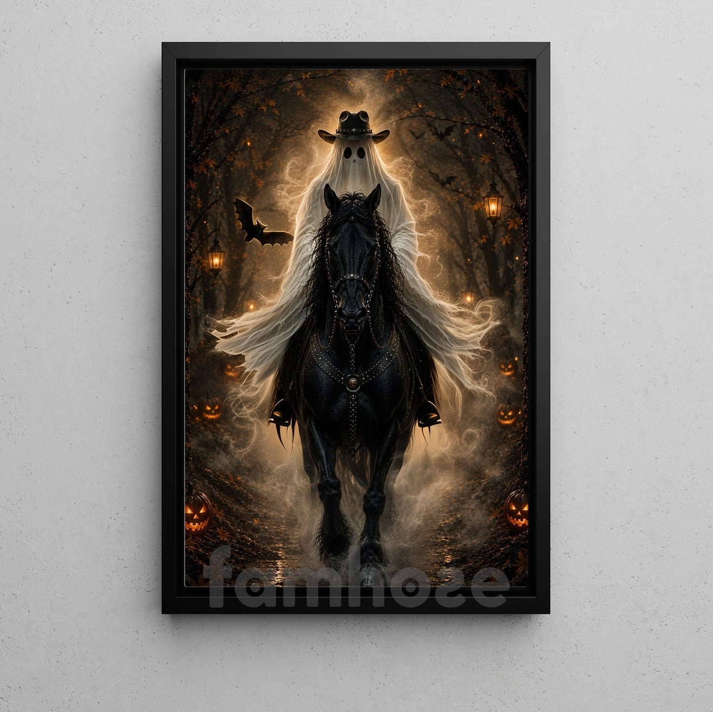 Halloween Cowboy Ghost Canvas Painting, The Ghost Rider Rides Again Wall Art Decor, Spooky Season Poster Gift For Cowboys