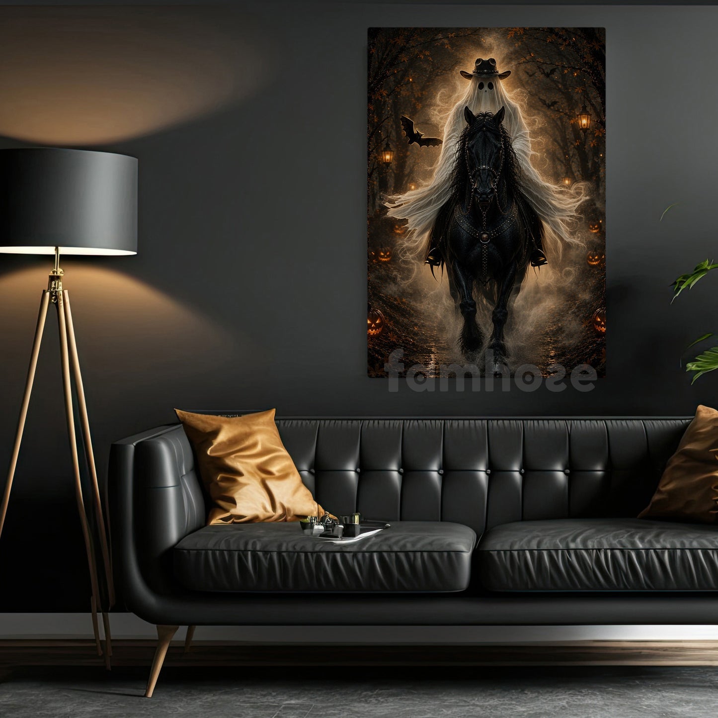 Halloween Cowboy Ghost Canvas Painting, The Ghost Rider Rides Again Wall Art Decor, Spooky Season Poster Gift For Cowboys