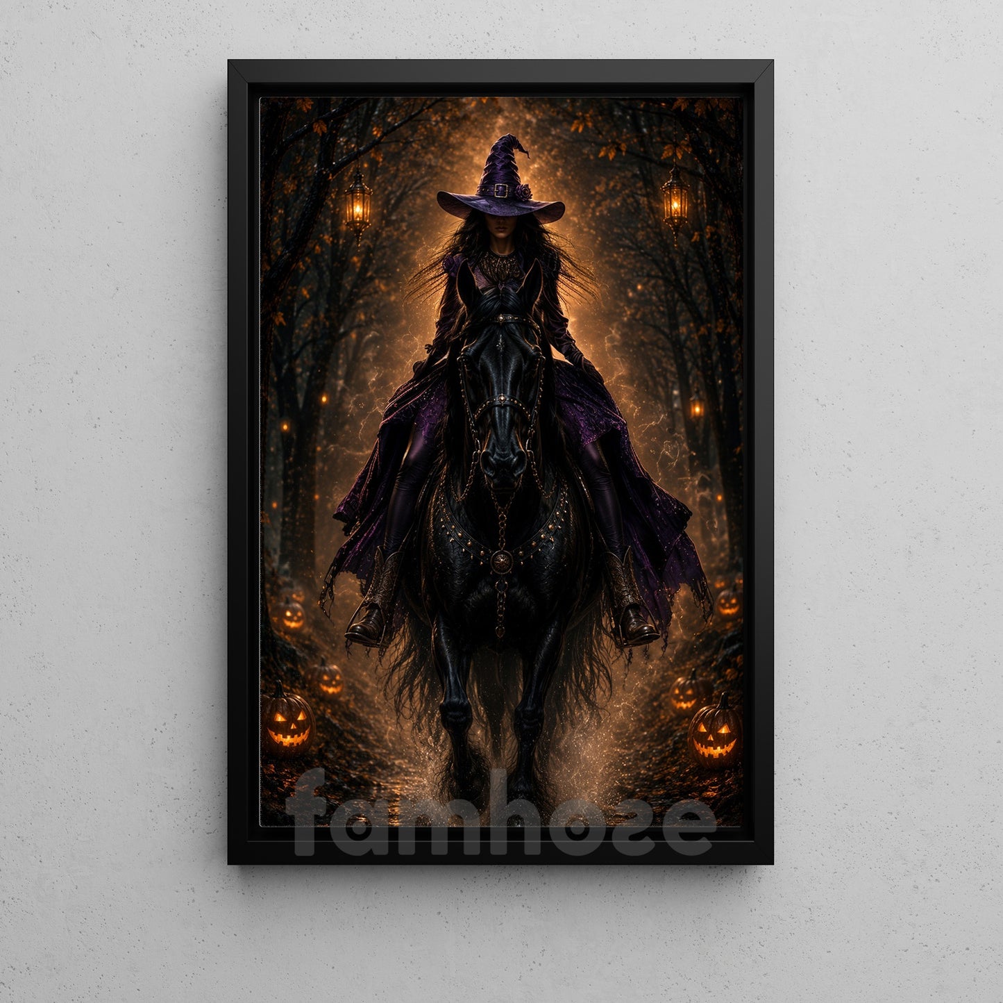 Halloween Witch Riding Horse Canvas Painting, Midnight Ride Of The Witch Wall Art Decor, Spooky Season Poster Gift For Horse Girls