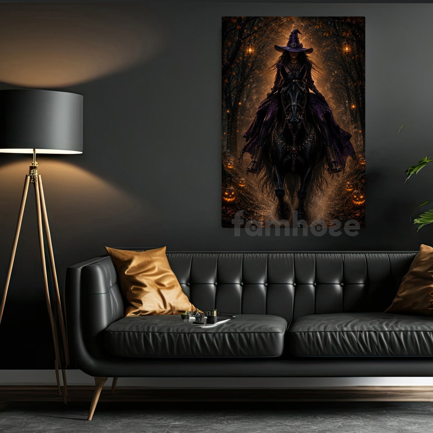 Halloween Witch Riding Horse Canvas Painting, Midnight Ride Of The Witch Wall Art Decor, Spooky Season Poster Gift For Horse Girls