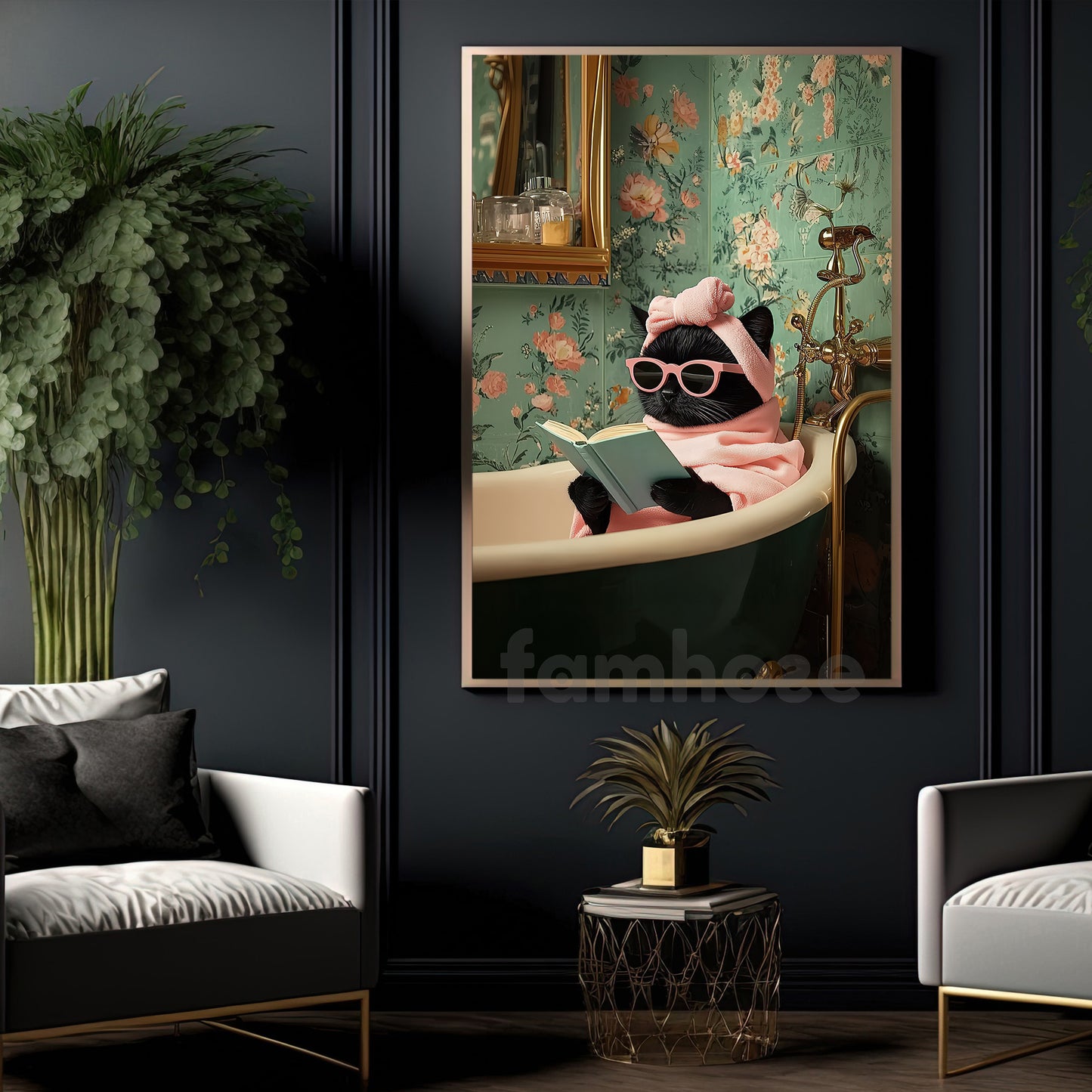 Funny Cat Canvas Painting, The Glamorous Kitty Wall Art Decor, Poster Gift For Cat Lovers