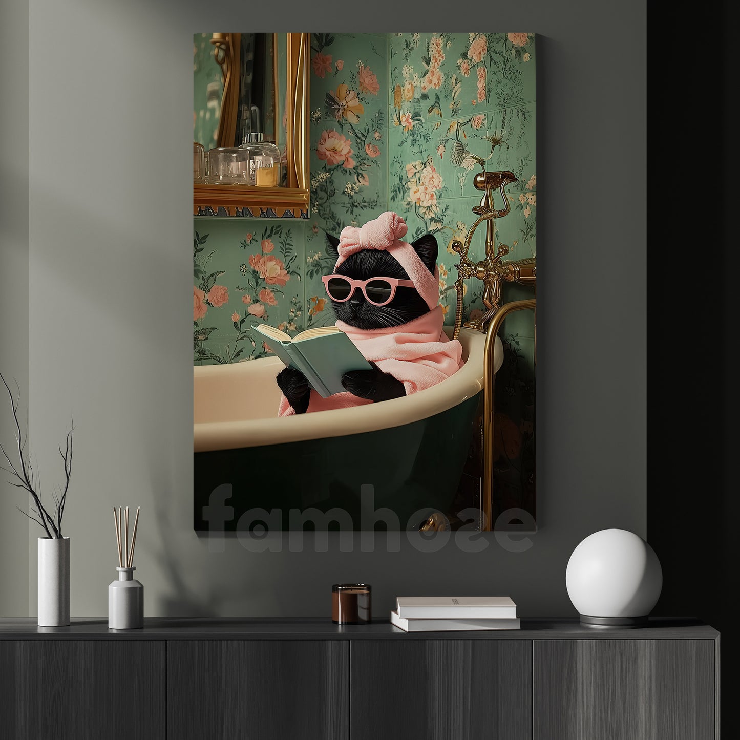 Funny Cat Canvas Painting, The Glamorous Kitty Wall Art Decor, Poster Gift For Cat Lovers