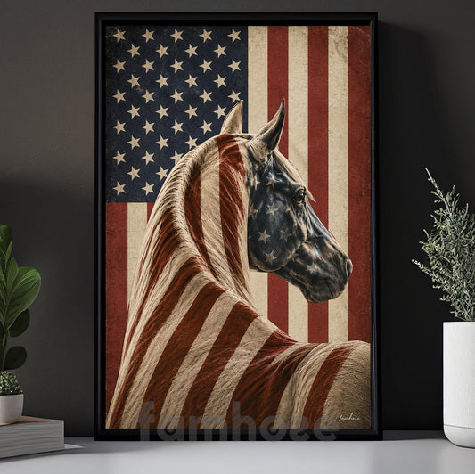 July 4th Horse USA Flag Canvas Painting, Spirit Of America Horse Wall Art Decor, Independence Day Poster Gift For Horse Lover