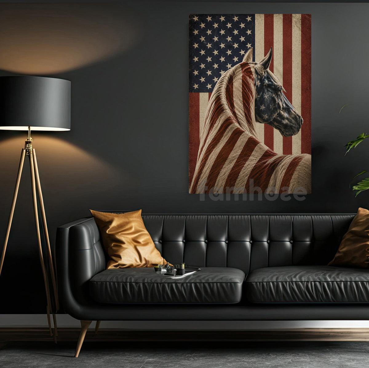 July 4th Horse USA Flag Canvas Painting, Spirit Of America Horse Wall Art Decor, Independence Day Poster Gift For Horse Lover