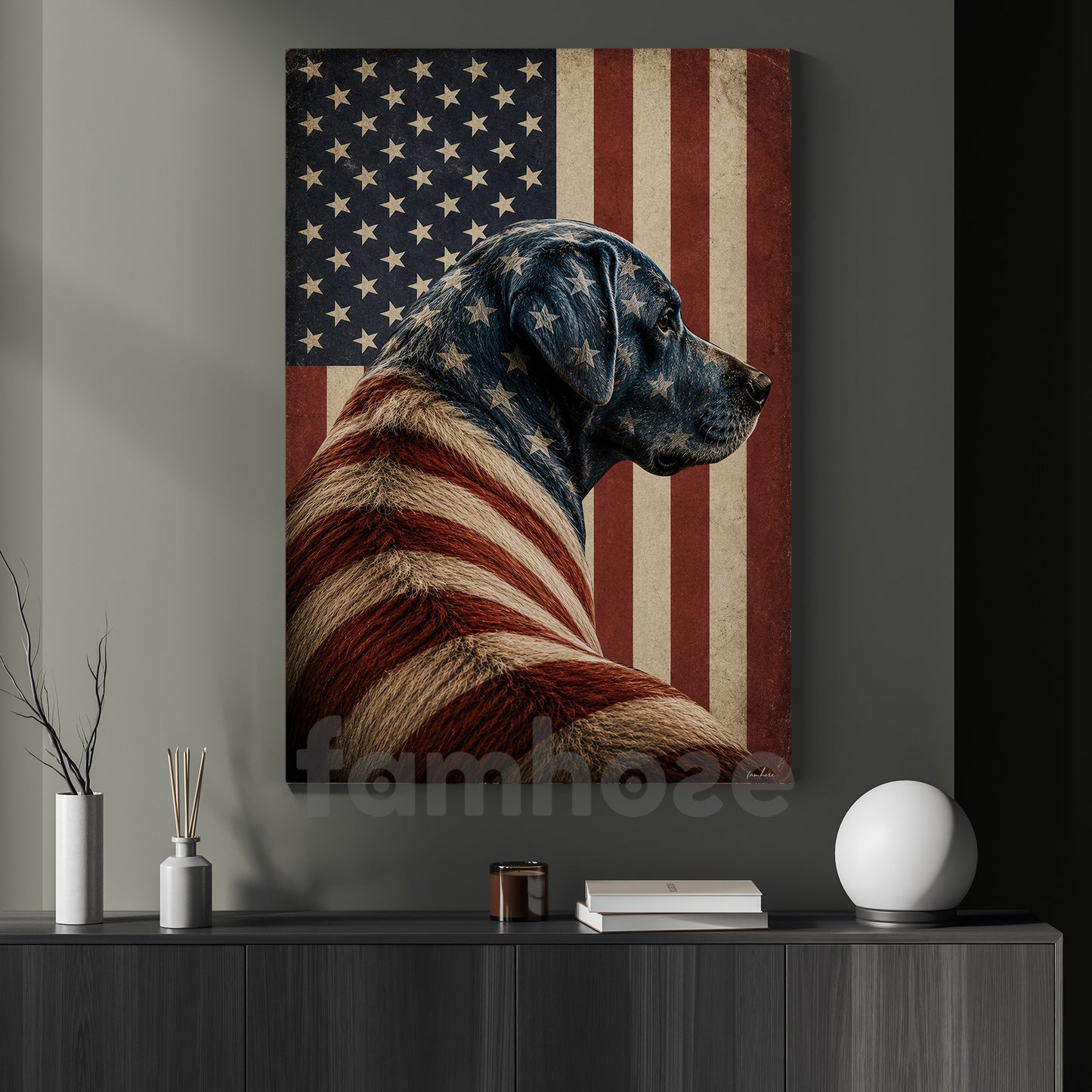 July 4th Labrador Retriever Dog USA Flag Canvas Painting, Stars Stripes And Loyalty Wall Art Decor, Independence Day Poster Gift For Labrador Retriever Lover