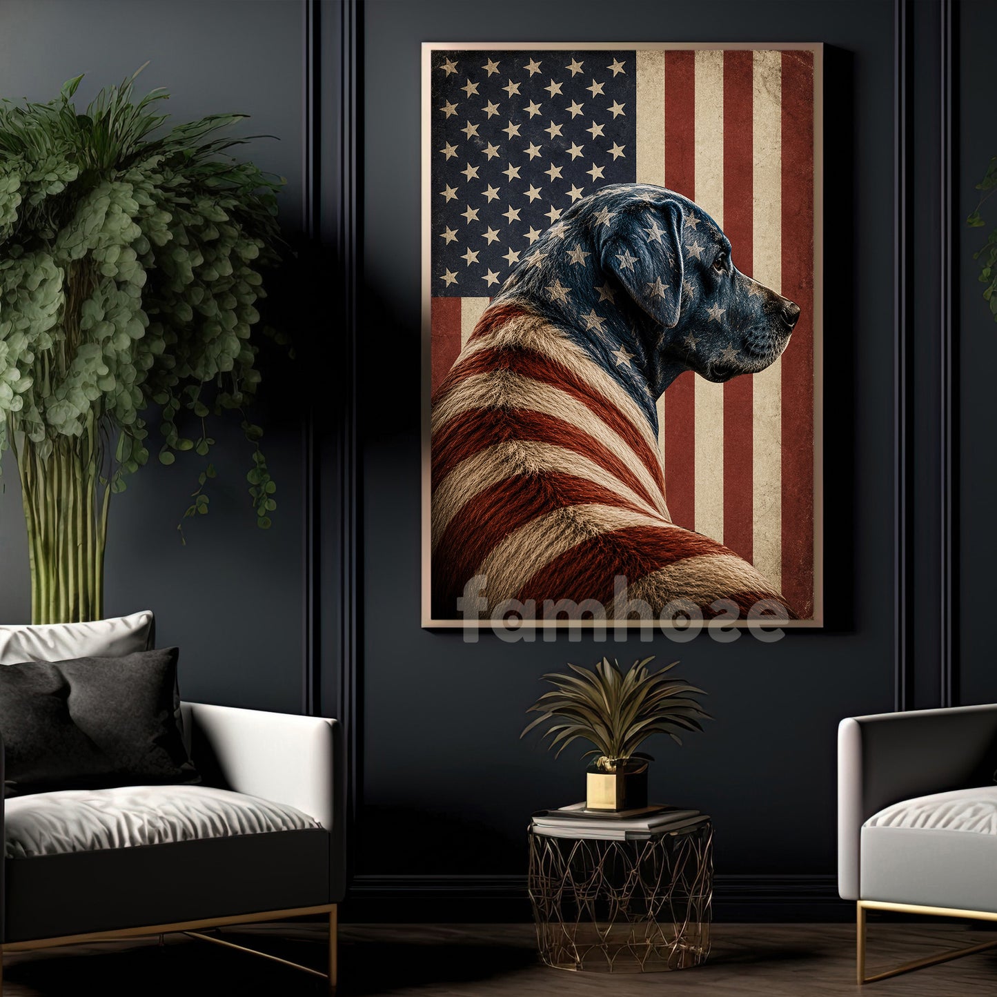 July 4th Labrador Retriever Dog USA Flag Canvas Painting, Stars Stripes And Loyalty Wall Art Decor, Independence Day Poster Gift For Labrador Retriever Lover