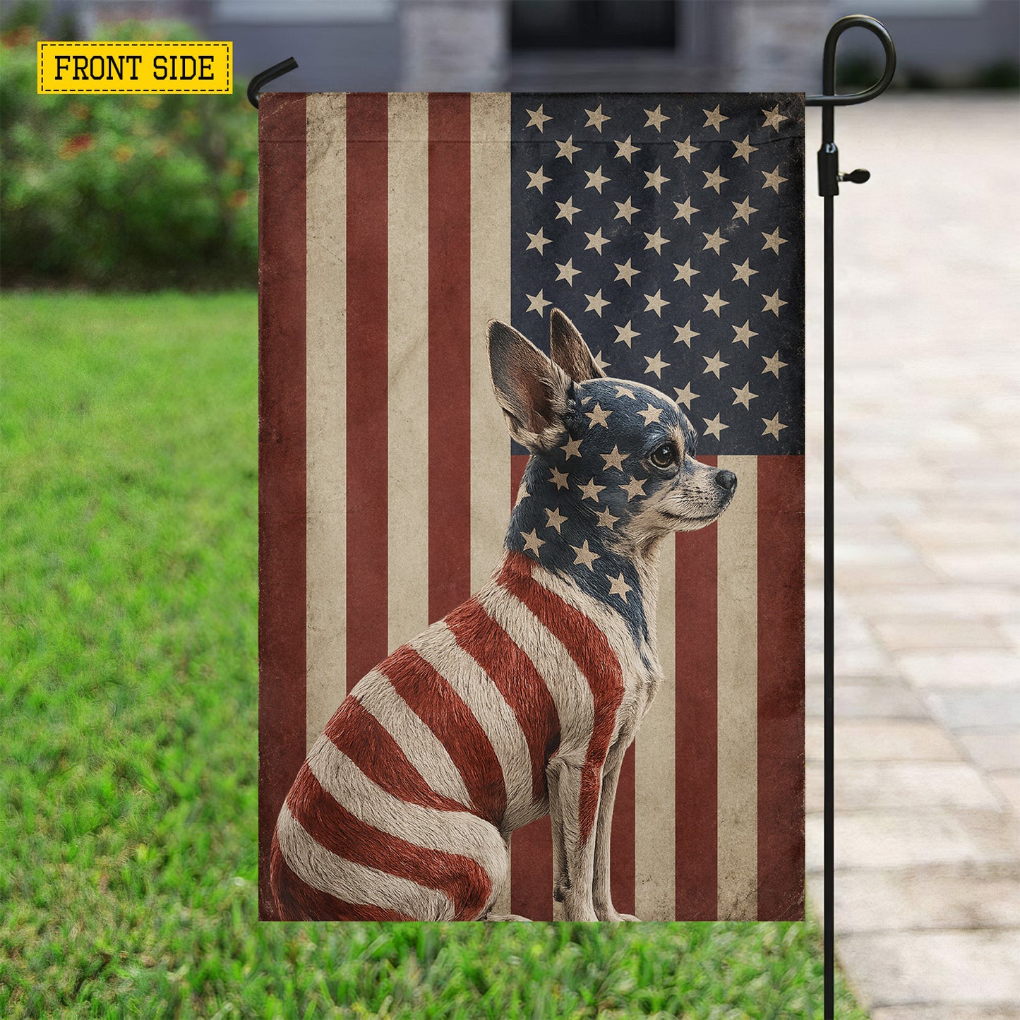 July 4th Chihuahua Dog USA Garden Flag & House Flag, Stars Stripes And Chihuahua Pride Outdoor Decor, Independence Day Yard Flag Gift For Chihuahua Lover