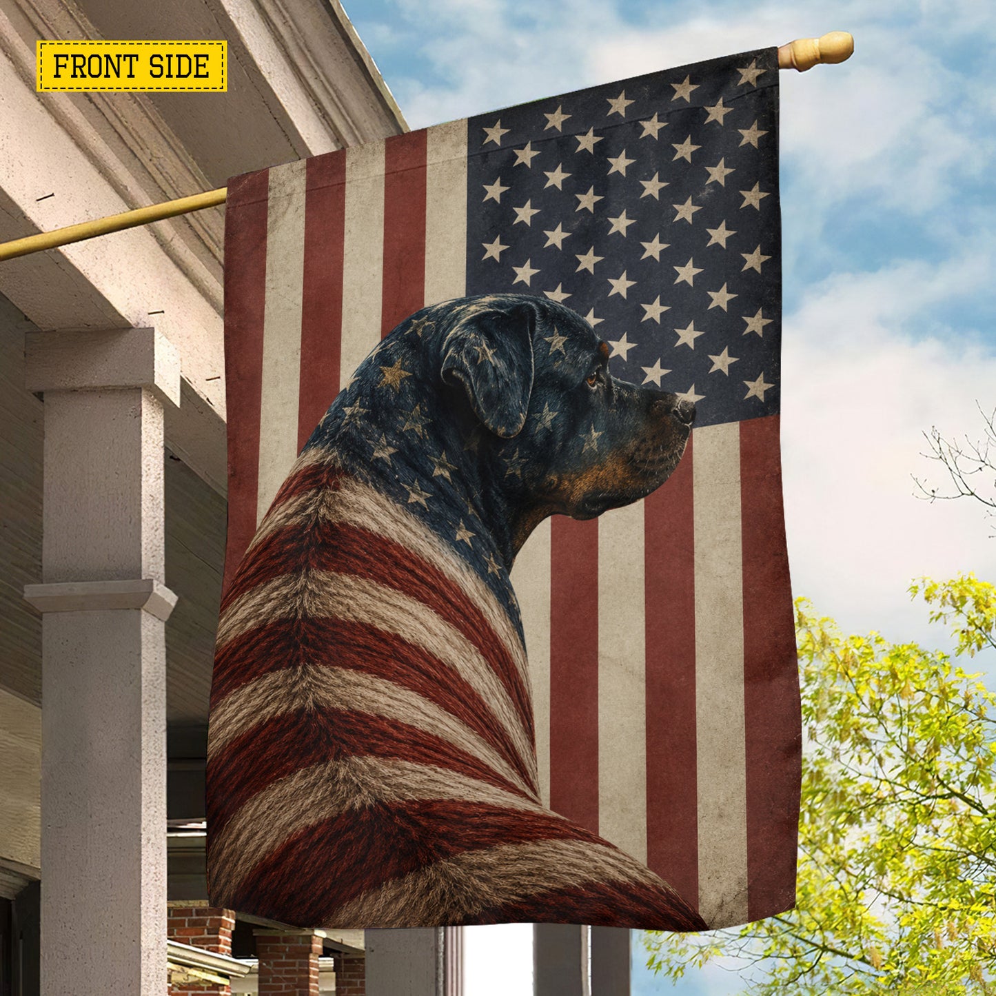 July 4th Rottweiler Dog USA Garden Flag & House Flag, Stars Stripes And Rottweiler Pride Outdoor Decor, Independence Day Yard Flag Gift For Rottweiler Lover