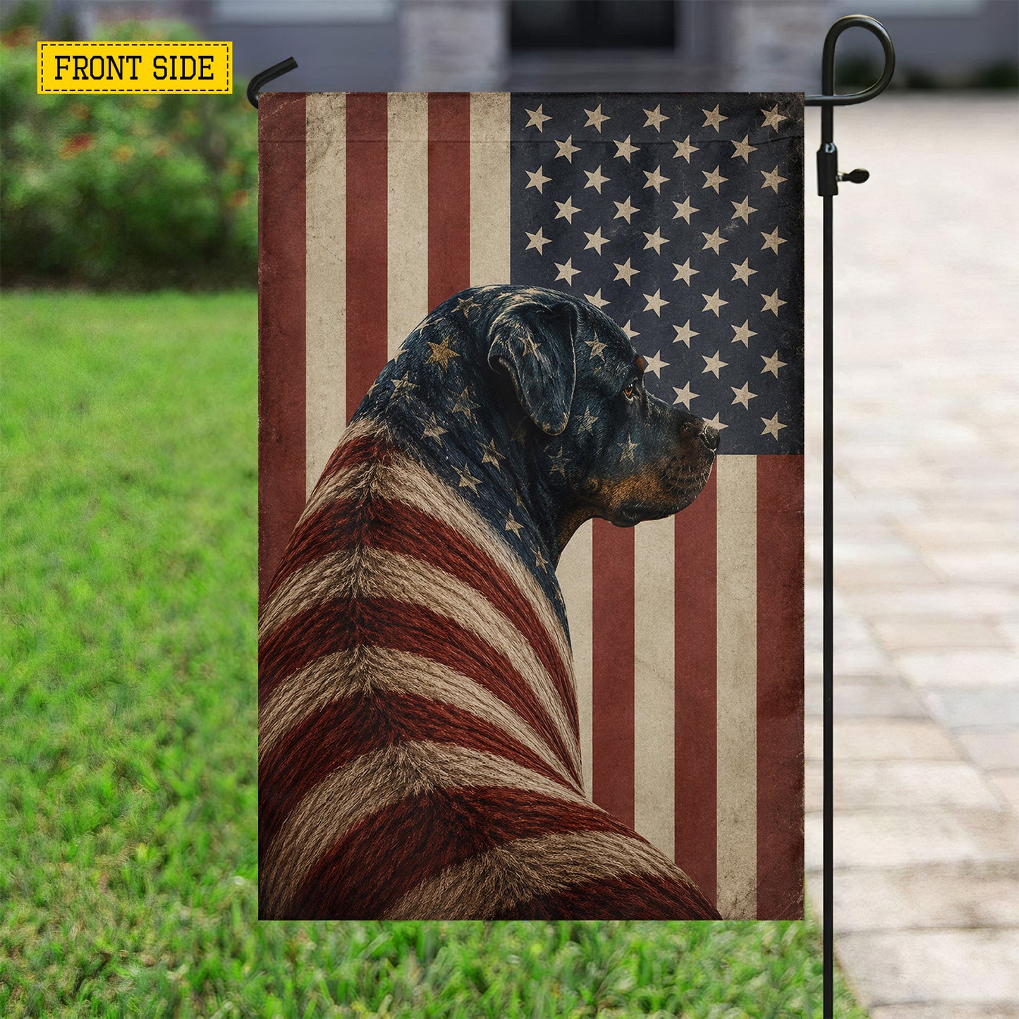 July 4th Rottweiler Dog USA Garden Flag & House Flag, Stars Stripes And Rottweiler Pride Outdoor Decor, Independence Day Yard Flag Gift For Rottweiler Lover