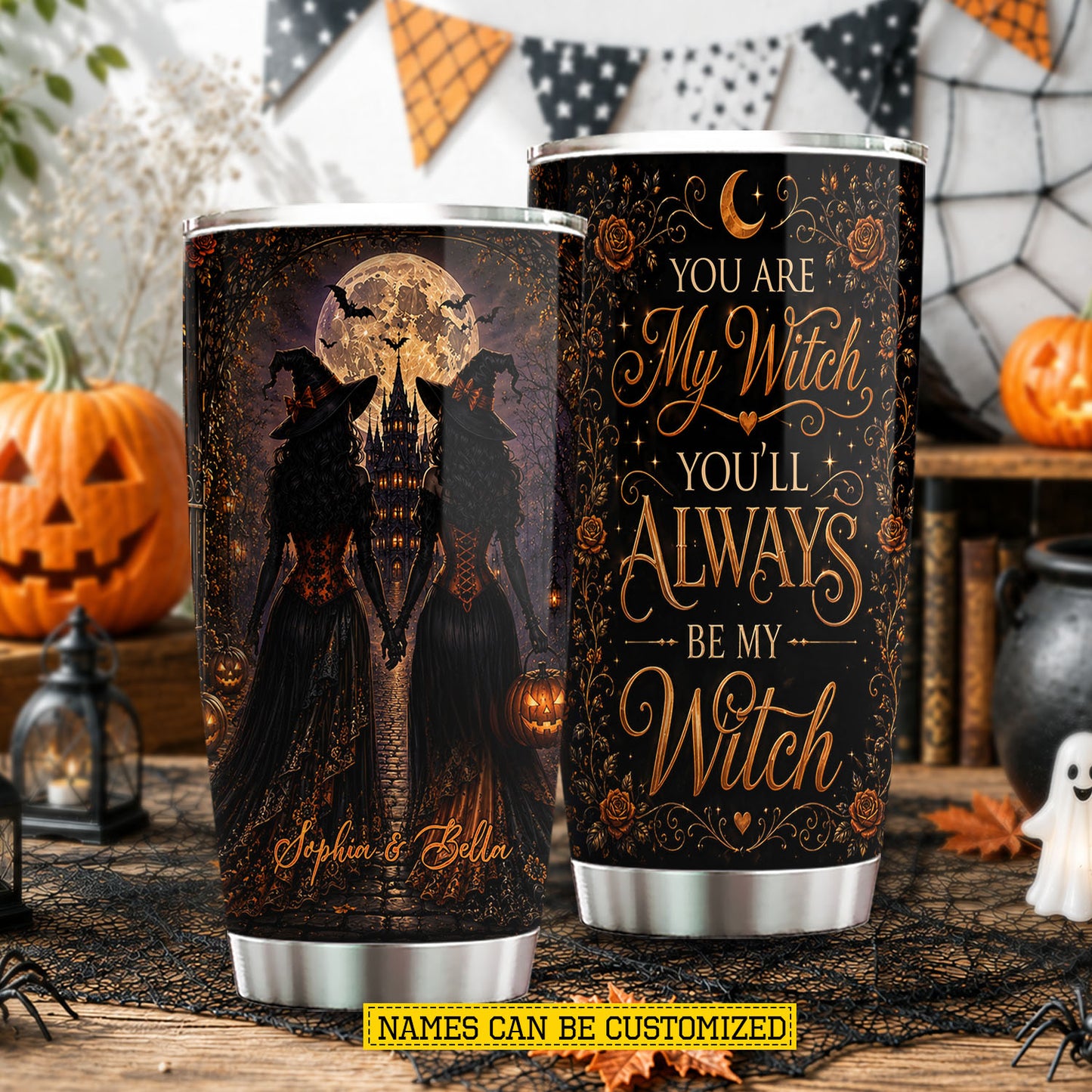 Personalized Halloween Bestie Witch Tumbler, You Are My Witch, Spooky Season Stainless Steel Tumbler, Travel Mug Tumblers Gift For Your Best Friend