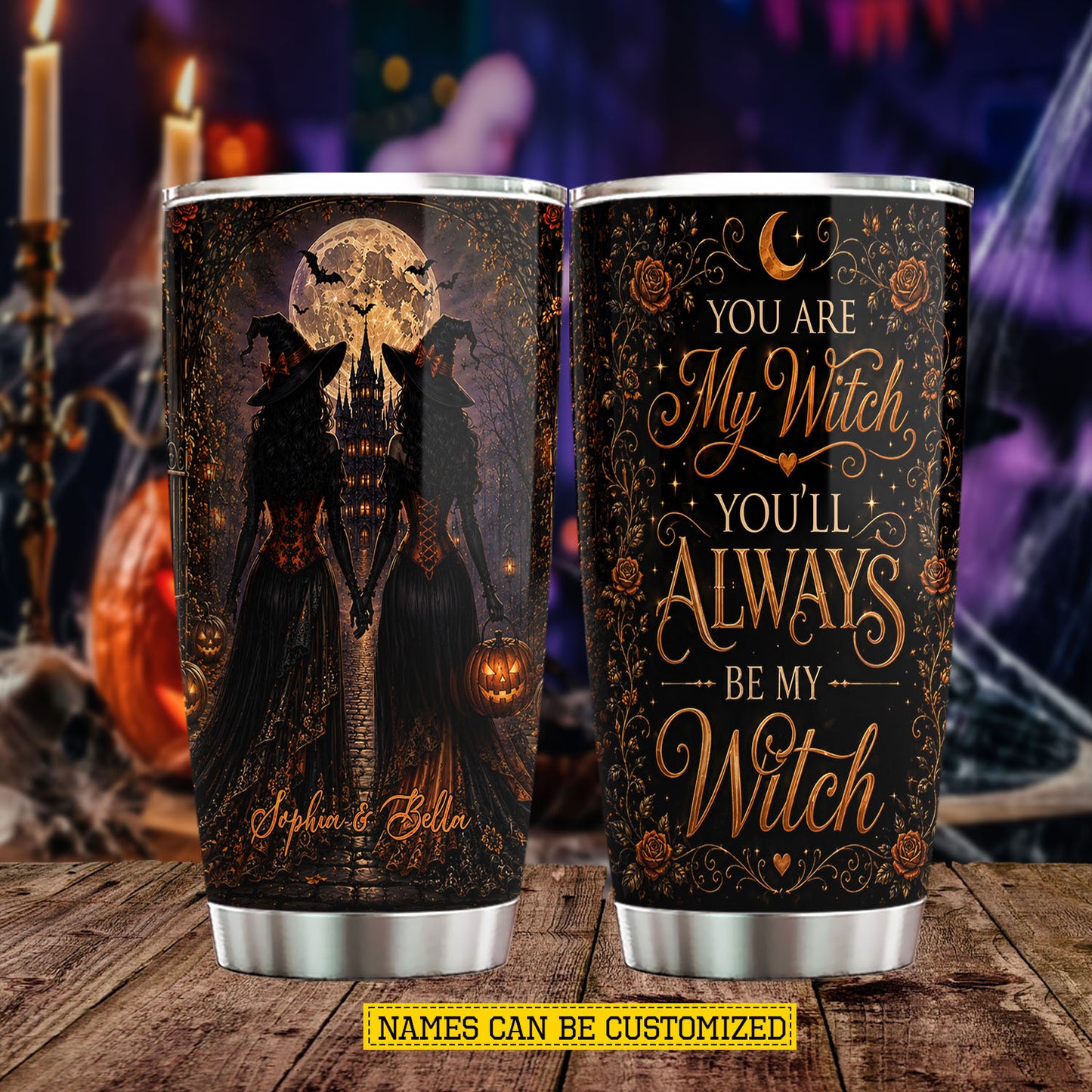 Personalized Halloween Bestie Witch Tumbler, You Are My Witch, Spooky Season Stainless Steel Tumbler, Travel Mug Tumblers Gift For Your Best Friend