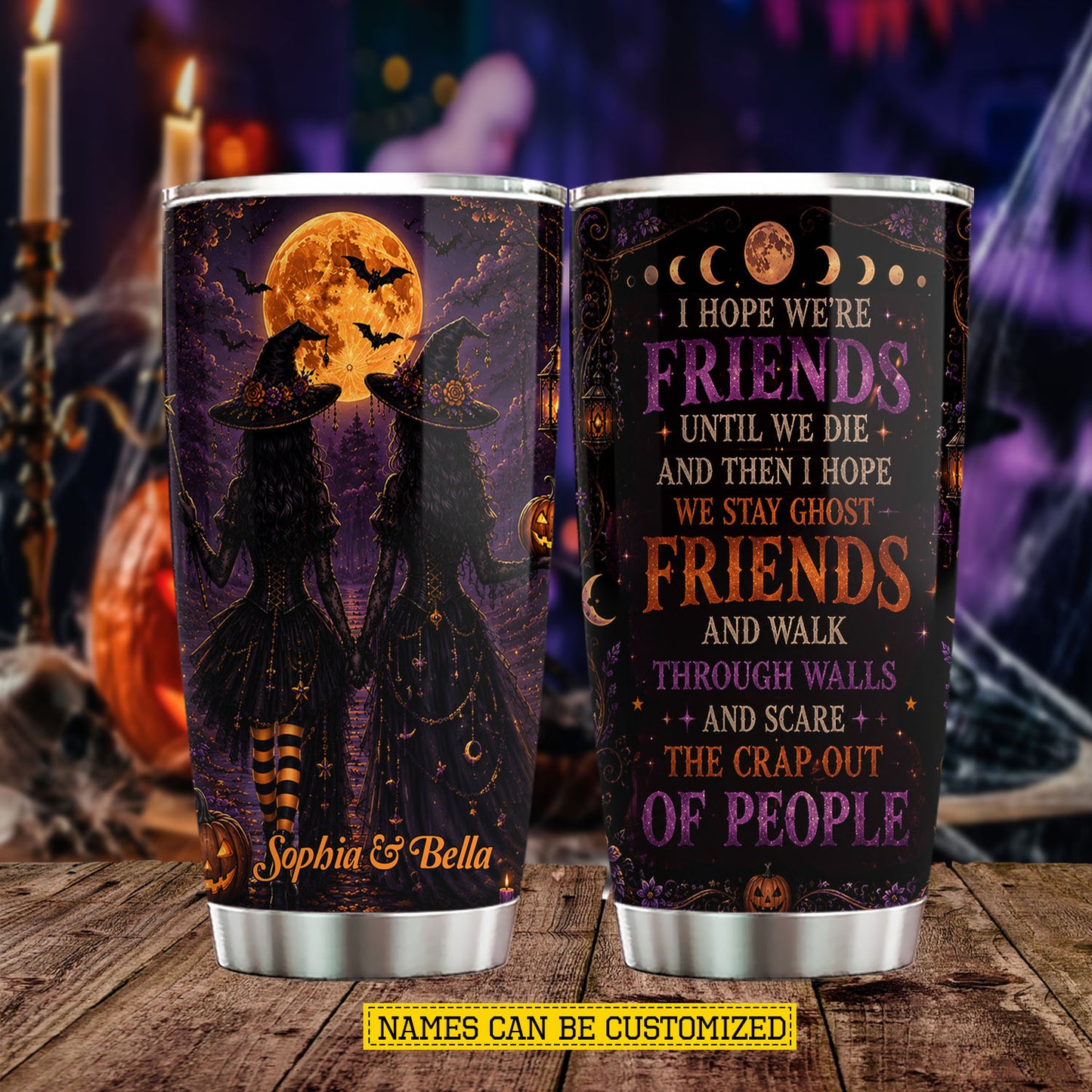 Personalized Halloween Bestie Witch Tumbler, Friends Until We Die, Spooky Season Stainless Steel Tumbler, Travel Mug Tumblers Gift For Your Best Friend