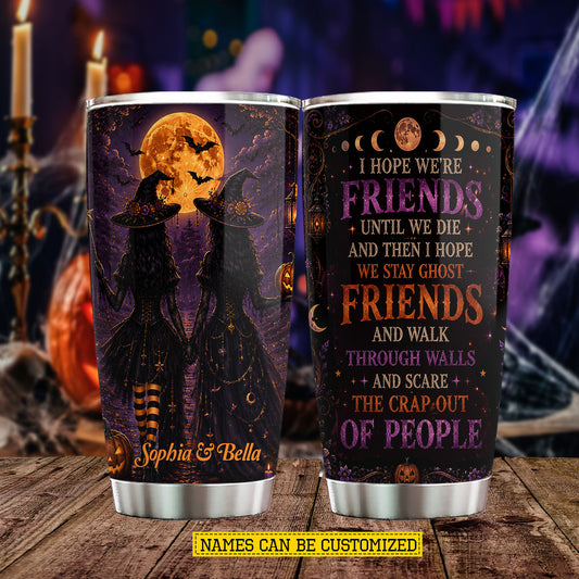 Personalized Halloween Bestie Witch Tumbler, Friends Until We Die, Spooky Season Stainless Steel Tumbler, Travel Mug Tumblers Gift For Your Best Friend
