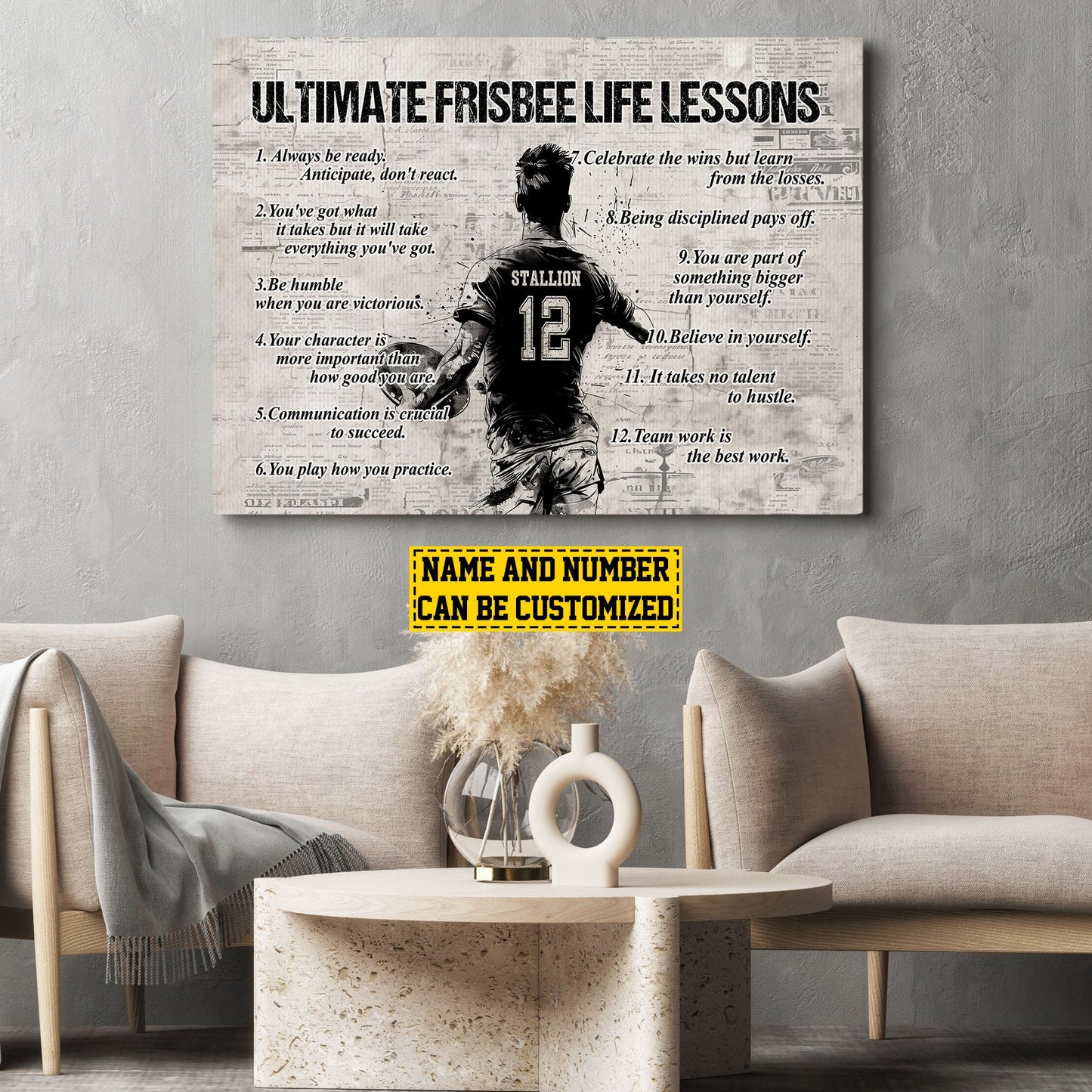 Ultimate Frisbee Life Lessons, Personalized Motivational Ultimate Frisbee Canvas Painting, Inspirational Quotes Wall Art Decor, Poster Gift For Ultimate Frisbee Lovers