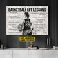 Basketball Life Lessons, Personalized Motivational Basketball Girl Canvas Painting, Inspirational Quotes Wall Art Decor, Poster Gift For Basketball Lovers