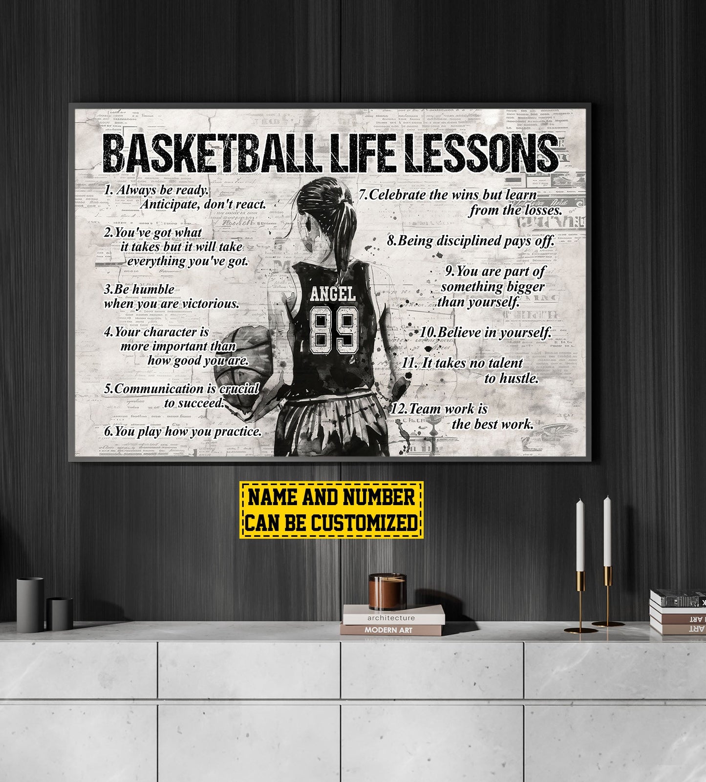 Basketball Life Lessons, Personalized Motivational Basketball Girl Canvas Painting, Inspirational Quotes Wall Art Decor, Poster Gift For Basketball Lovers