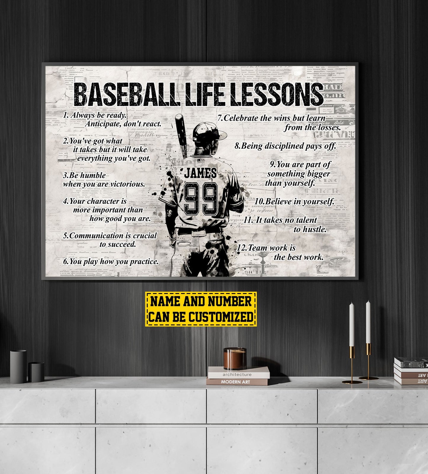 Baseball Life Lessons, Personalized Motivational Baseball Canvas Painting, Inspirational Quotes Wall Art Decor, Poster Gift For Baseball Lovers
