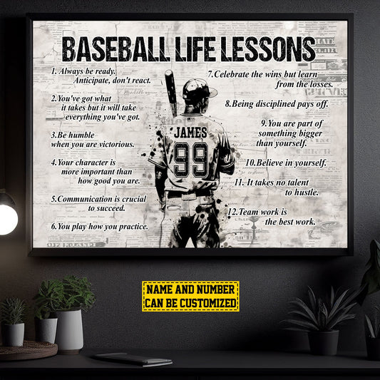 Baseball Life Lessons Canvas Painting, Personalized Inspirational Quotes Wall Art Decor, Poster Gift For Baseball Lovers