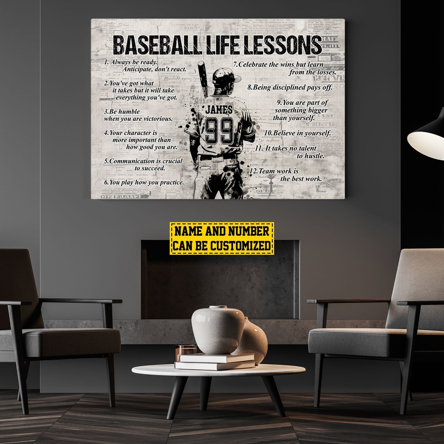 Baseball Life Lessons Canvas Painting, Personalized Inspirational Quotes Wall Art Decor, Poster Gift For Baseball Lovers