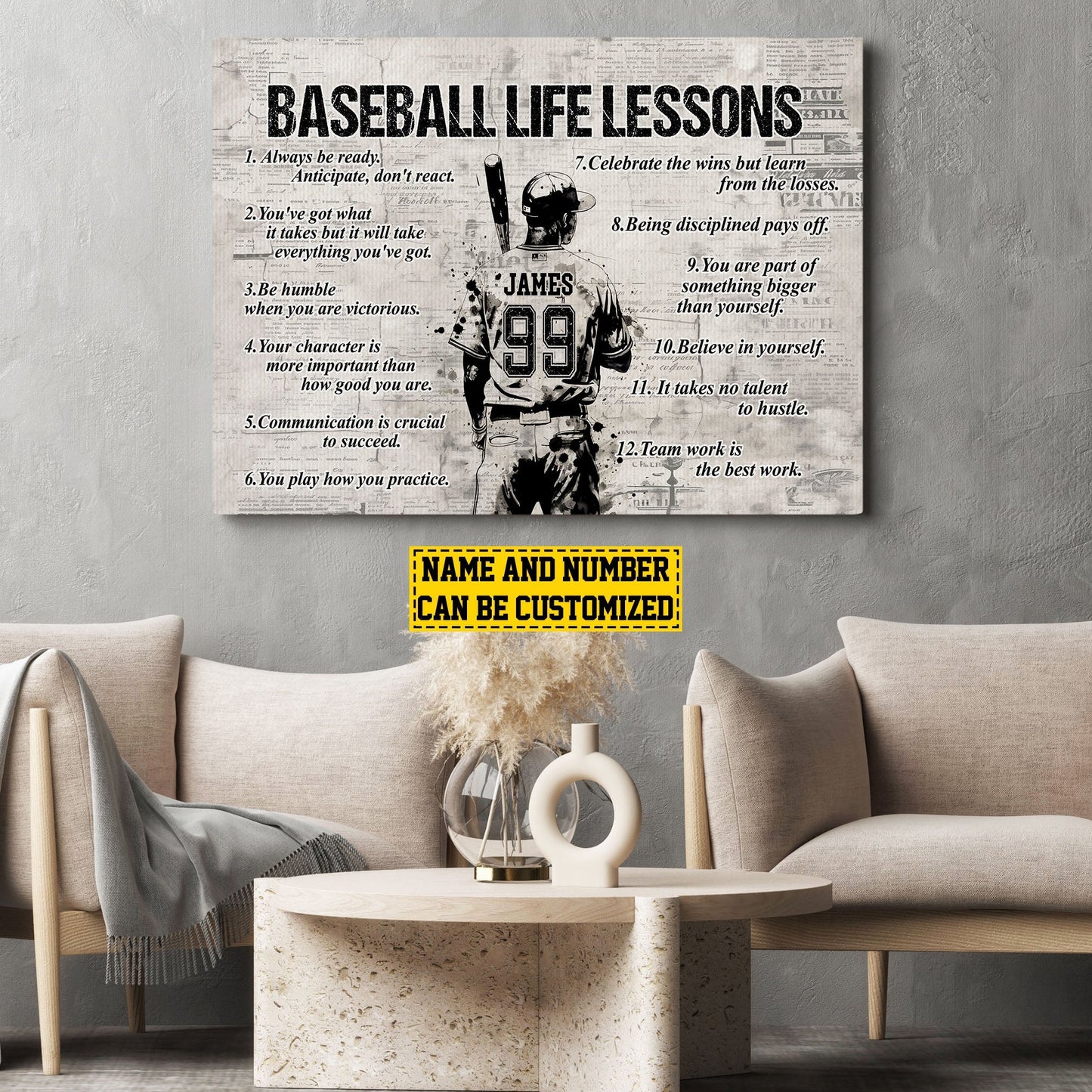 Baseball Life Lessons Canvas Painting, Personalized Inspirational Quotes Wall Art Decor, Poster Gift For Baseball Lovers