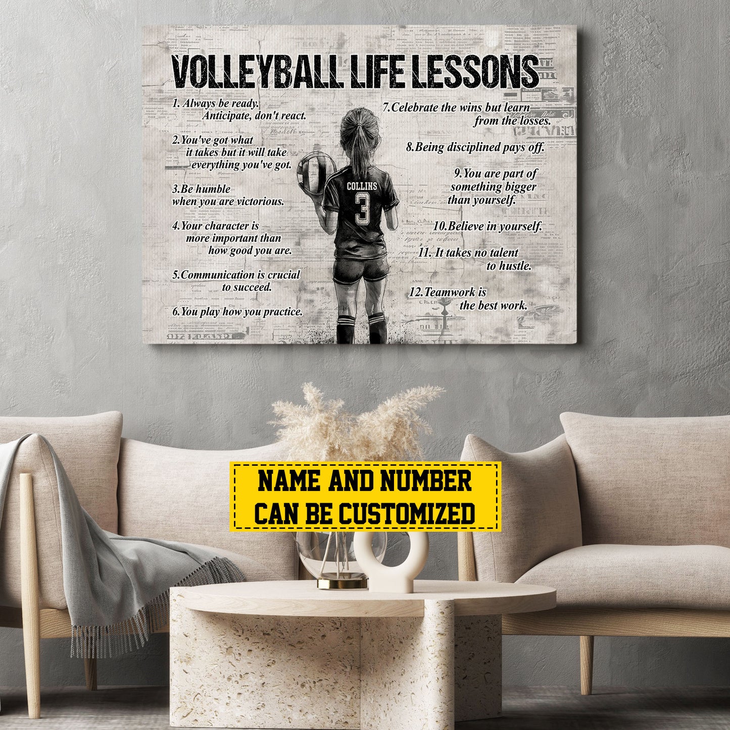 Personalized Volleyball Girl Canvas Painting For Kids - Inspiring Quotes Life Lessons Poster Gift For Young Volleyball Fans