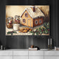 Cozy Christmas Gingerbread House Canvas Painting, Sweet Holiday Treats Kitchen Wall Art Decor, Xmas Poster Gift For Gingerbread Lovers