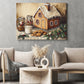 Cozy Christmas Gingerbread House Canvas Painting, Sweet Holiday Treats Kitchen Wall Art Decor, Xmas Poster Gift For Gingerbread Lovers