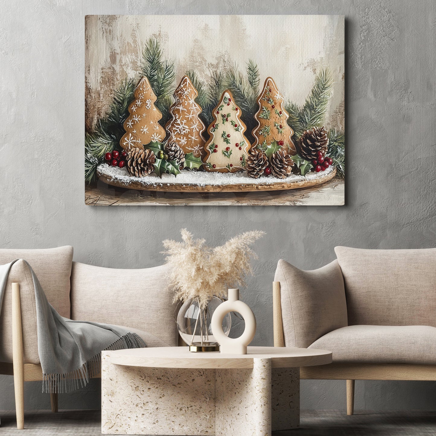 Christmas Gingerbread Canvas Painting, A Sweet Tree Wall Art Decor, Xmas Poster Gift For Gingerbread Lovers