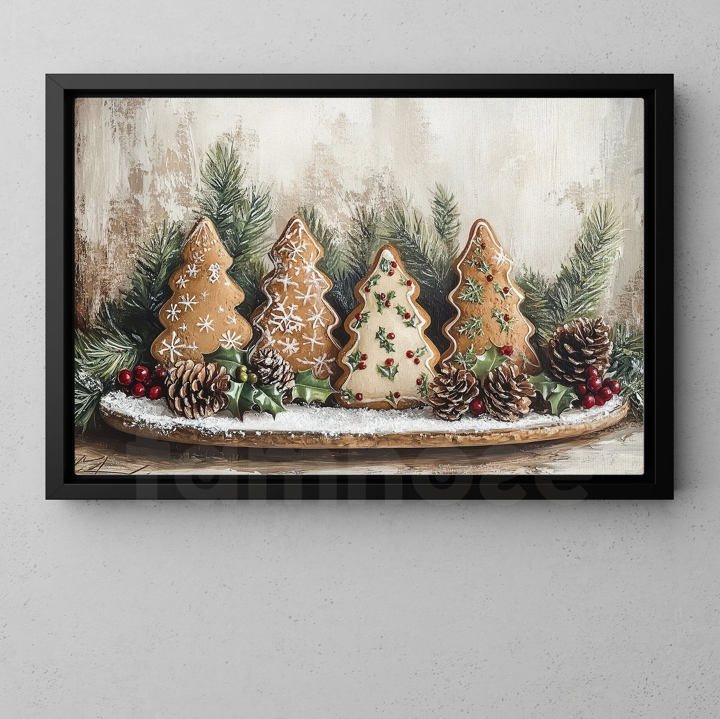 Christmas Gingerbread Canvas Painting, A Sweet Tree Wall Art Decor, Xmas Poster Gift For Gingerbread Lovers