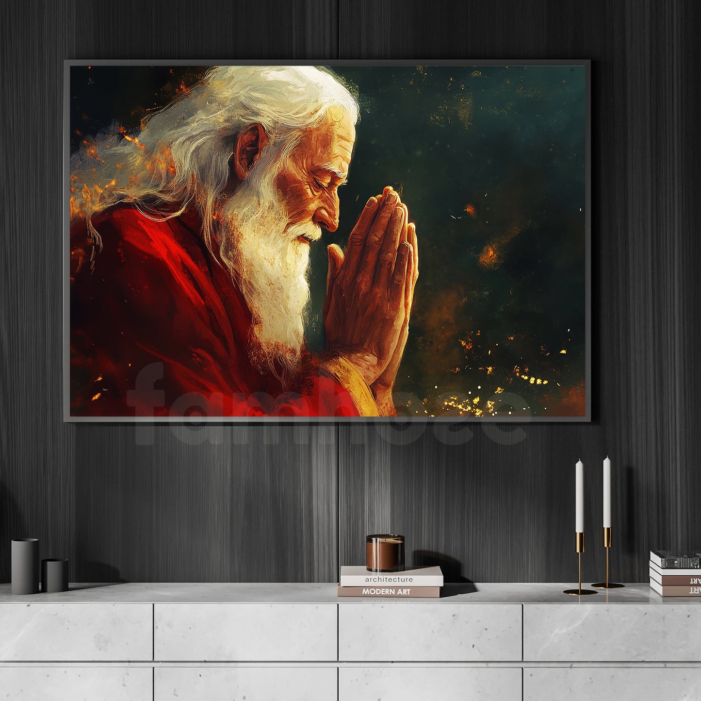 Christmas Santa Claus Canvas Painting, Santa Clause Is Praying Wall Art Decor, Xmas Poster Gift