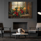 Cozy Christmas Candle Canvas Painting, Glowing Candlelit Window Wall Art Decor, Xmas Poster Gift