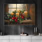 Cozy Christmas Candle Canvas Painting, Glowing Candlelit Window Wall Art Decor, Xmas Poster Gift