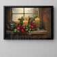 Cozy Christmas Candle Canvas Painting, Glowing Candlelit Window Wall Art Decor, Xmas Poster Gift