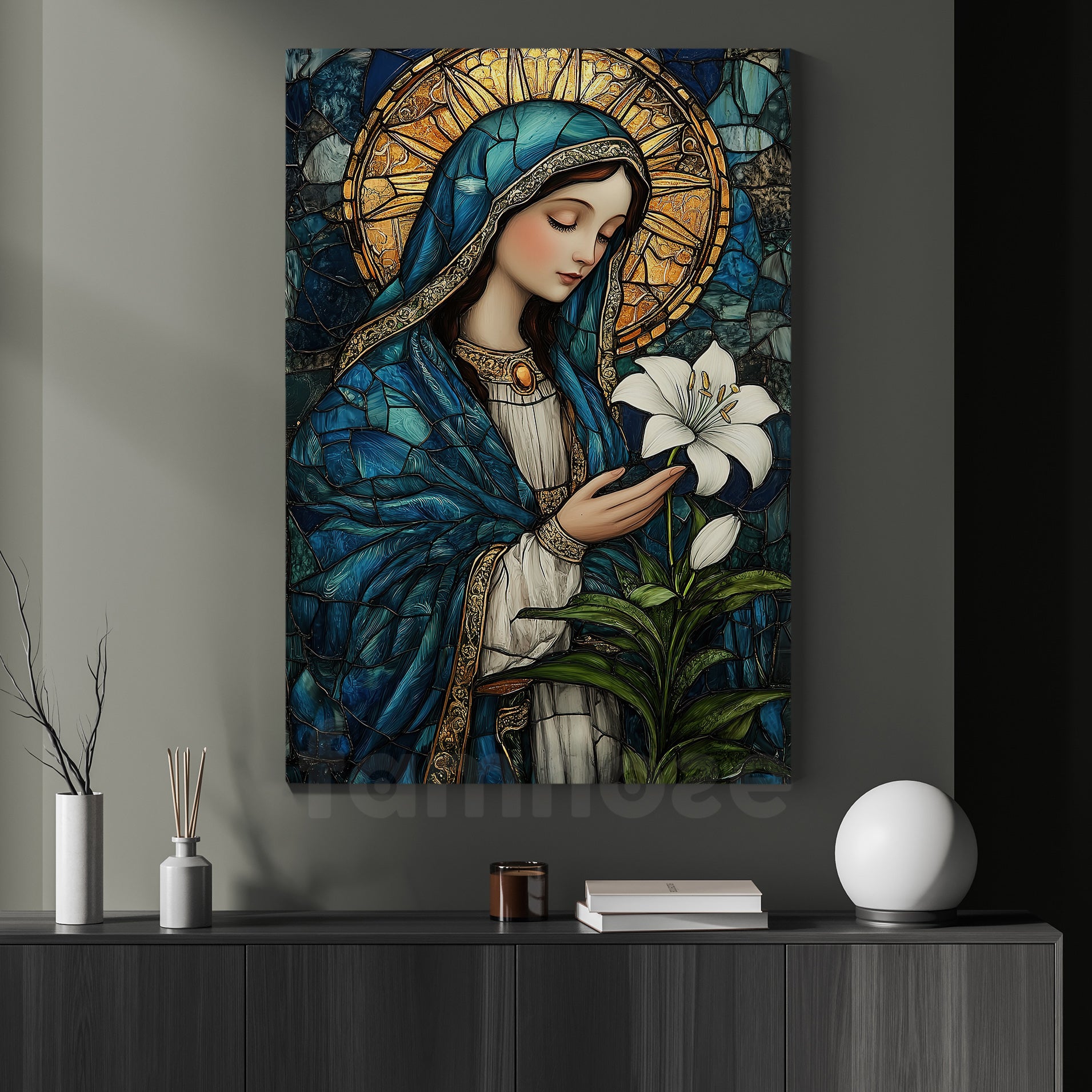 Vintage Virgin Mary Canvas Painting, Mother Madonna Wall Art Decor