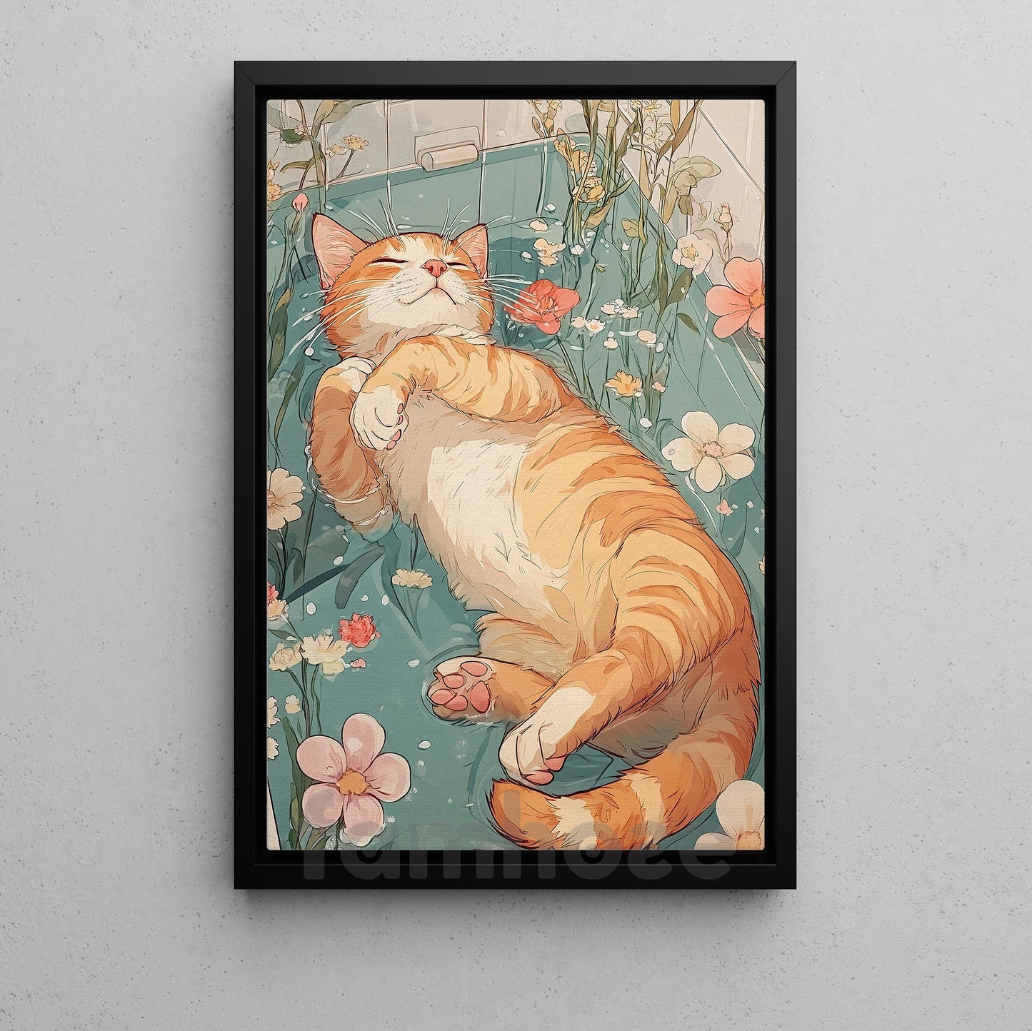 Cute Cat Canvas Painting, Blissful Catnap Wall Art Decor, Poster Gift For Cat Lovers