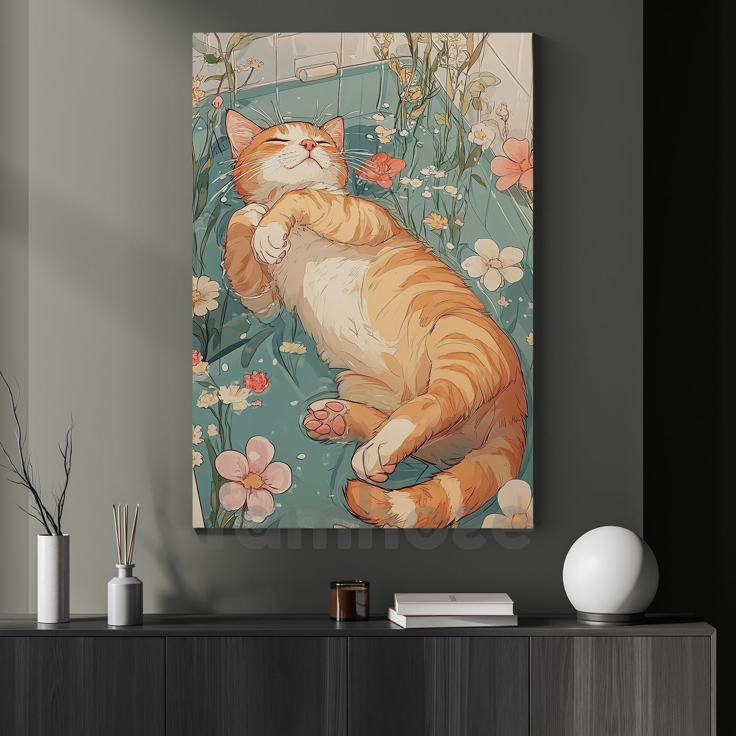 Cute Cat Canvas Painting, Blissful Catnap Wall Art Decor, Poster Gift For Cat Lovers