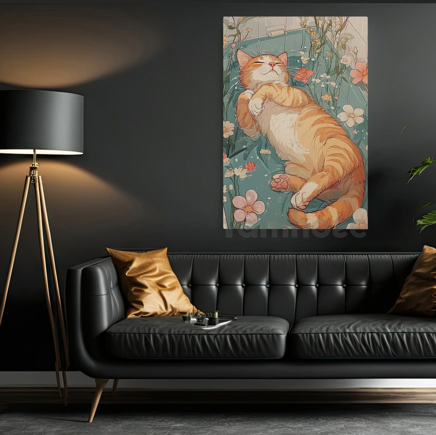 Cute Cat Canvas Painting, Blissful Catnap Wall Art Decor, Poster Gift For Cat Lovers