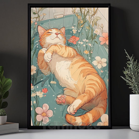 Cute Cat Canvas Painting, Blissful Catnap Wall Art Decor, Poster Gift For Cat Lovers