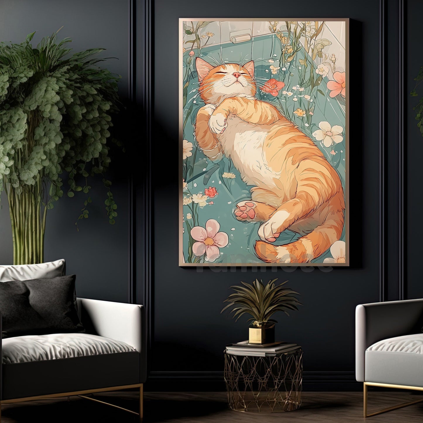Cute Cat Canvas Painting, Blissful Catnap Wall Art Decor, Poster Gift For Cat Lovers