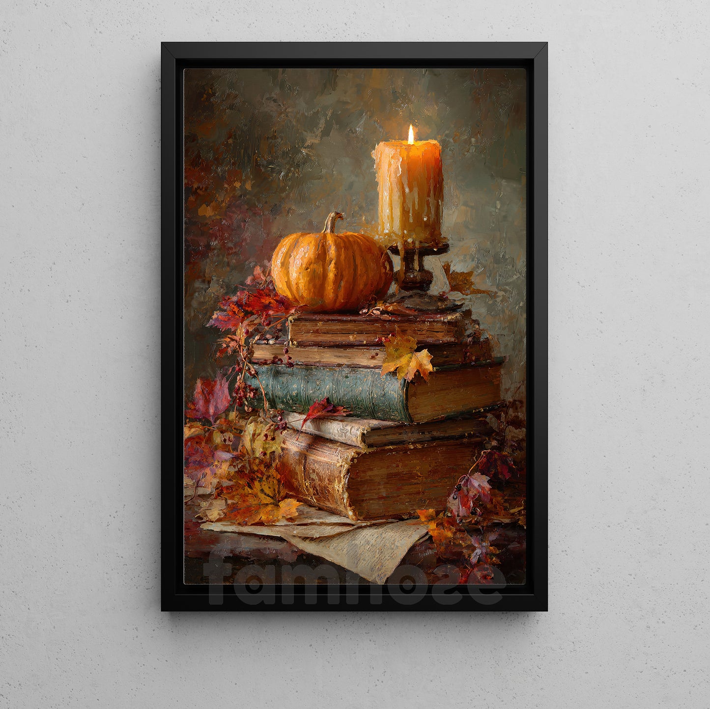 Halloween Pumpkin Book Canvas Painting, Autumn Tales Wall Art Decor, Spooky Season Poster Gift For Book Lovers, Pumpkin Lovers