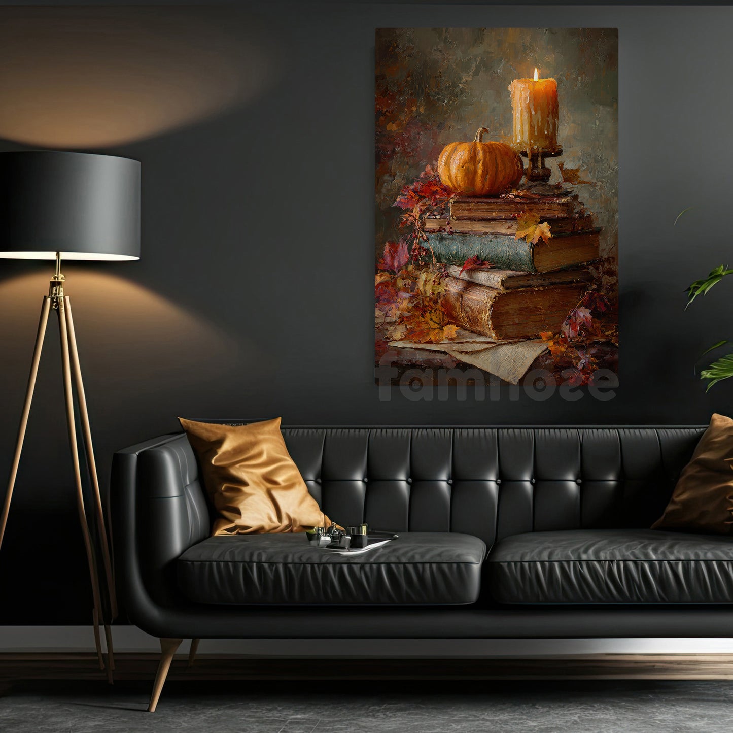 Halloween Pumpkin Book Canvas Painting, Autumn Tales Wall Art Decor, Spooky Season Poster Gift For Book Lovers, Pumpkin Lovers